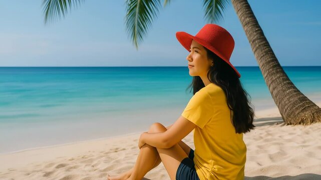 Beach day dreams : Young women enjoying tropical ocean view