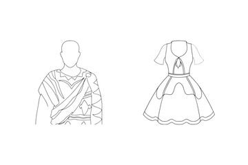 Vector illustration of elegant outfits depicting roman era and modern day dress with outlines