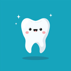 Cute cartoon tooth on blue background	