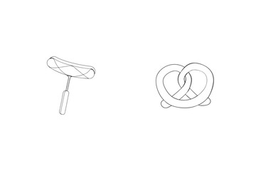 Minimalist line art illustration of a sausage and pretzel representing german cuisine