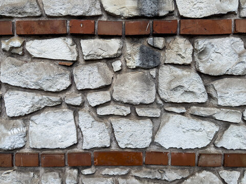 Fototapeta Old red brick wall, mur ściana z czerwonej cegły, kamienna 
