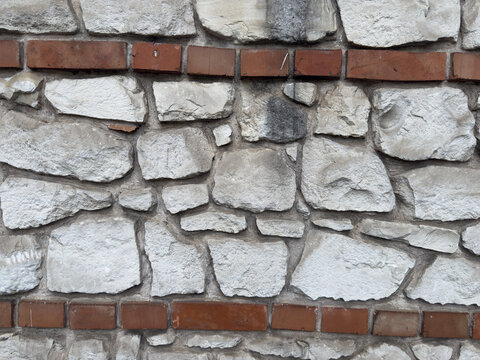 Fototapeta Old red brick wall, mur ściana z czerwonej cegły, kamienna 
