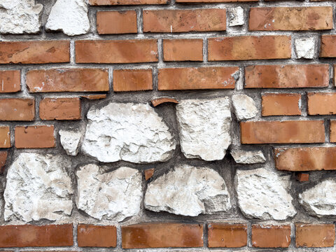 Fototapeta Old red brick wall, mur ściana z czerwonej cegły, kamienna 