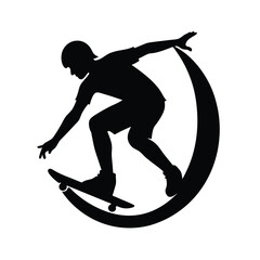 Trick Riding Skateboard Silhouette vector art illustration