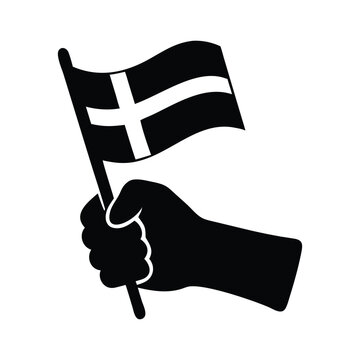 Cornish flag waving hand silhouette national pride vector graphic illustration