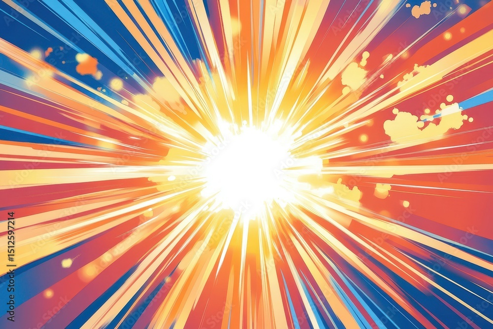 Poster dynamic abstract comic background featuring zoom lines and vibrant colors creating a sense of moveme
