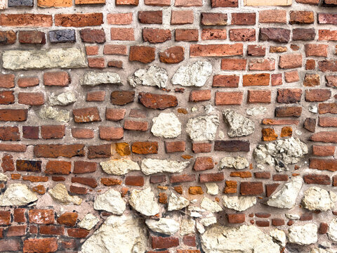 Fototapeta Old red brick wall, mur ściana z czerwonej cegły, kamienna 