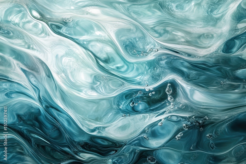 Poster rippling waves create a dynamic flow in aqua hues, showcasing an abstract representation of water's 