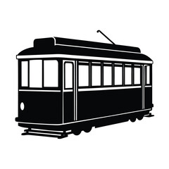 Vintage Tram Streetcar Vehicle silhouette vector art illustration