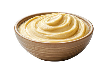 Creamy hummus in a brown bowl isolated on transparent background