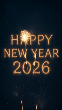 Happy new year 2026 with golden sparkle fireworks at night