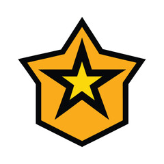 Yellow star in badge shape vector illustration simple design achievement icon