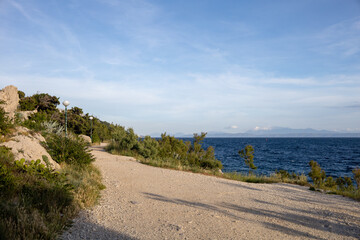 Amazing Makarska beach with boats against adriatic sea in Makarska Riviera, Dalmatia