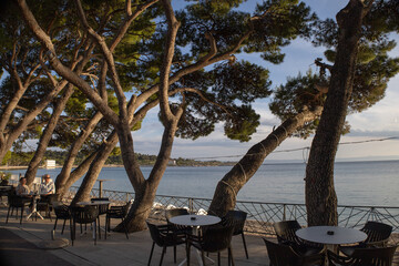 Amazing Makarska beach with boats against adriatic sea in Makarska Riviera, Dalmatia
