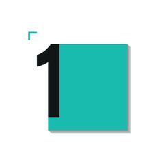 Vector calendar date with number 1 in minimalist style. Black numeral on teal square with shadow and corner mark. Featuring Transformative Teal color