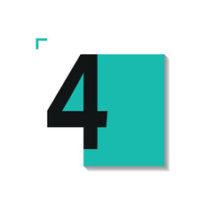 Obraz premium Vector calendar date with number 4 in minimalist style. Black numeral on teal square with shadow and corner mark. Featuring Transformative Teal color