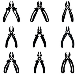  Pliers and Wire Cutter Tool Icon Set - Hand Tool Silhouettes