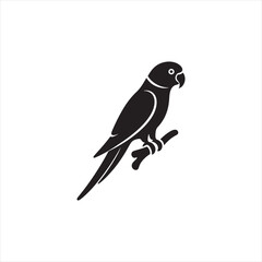 **"Vibrant Ring-necked Parakeet Vector Silhouette: Exotic Bird Design Featuring Curved Beak, Distinctive Neck Ring, and Perched Pose in Clean, Minimalist Style for Crafts and Digital Art"**
