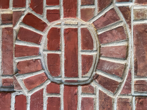 Fototapeta Old red brick wall, mur ściana z czerwonej cegły, kamienna 