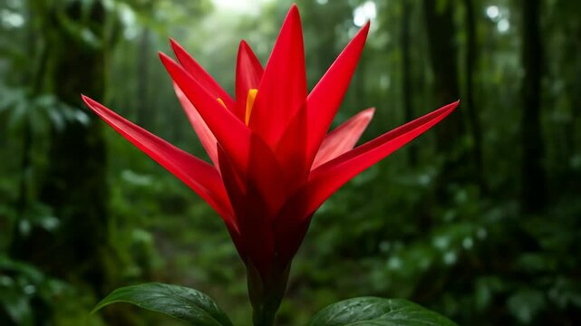 Timelapse : Vibrant res tropical flower in lush rainforest