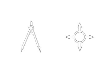Compass and road intersection icons in minimalist linear design for educational and transportation concepts