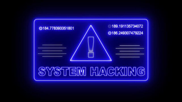 Neon Cyber attack and security breach warning alert message Virus code software hack Hacking attack in Progress, Alert Message, System Breach Computer Virus ,hacked alert blackmailing virus countdown 