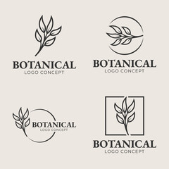 Elegant botanical logo set with minimalist leaf illustrations for organic and natural branding