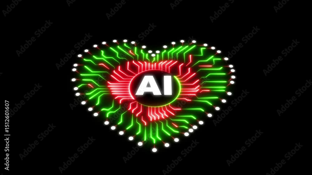 Aufkleber heart love and romantic digital circuit board concept with ai text. cyber technology and computer ne