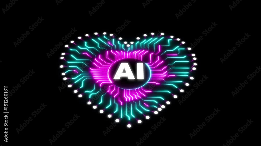 Aufkleber heart love and romantic digital circuit board concept with ai text. cyber technology and computer ne