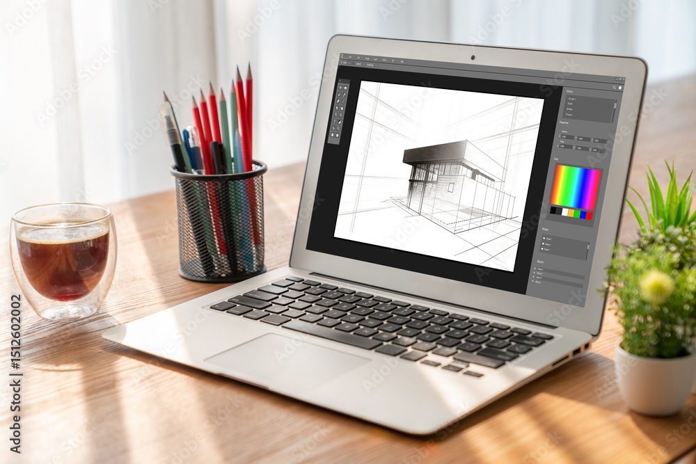 Poster architectural design modish software application for architect business and professional designer