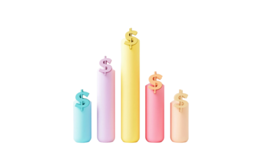 Rising bar graph with dollar signs symbolizing financial growth and success isolated on transparent background PNG