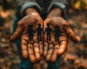 Symbolic representation of family values  childlike drawings of protection and homeownership