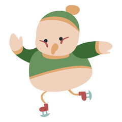 Winter animal character bird skates color