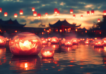 In the water there is an array of floating