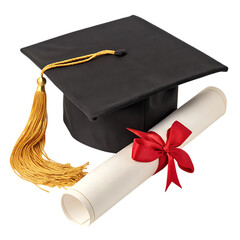 Education Graduation Cap and Diploma Symbolizing Academic Achievement, isolated transparent background Png, AI Generative