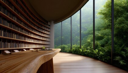 Obraz premium Library reading room interior with books