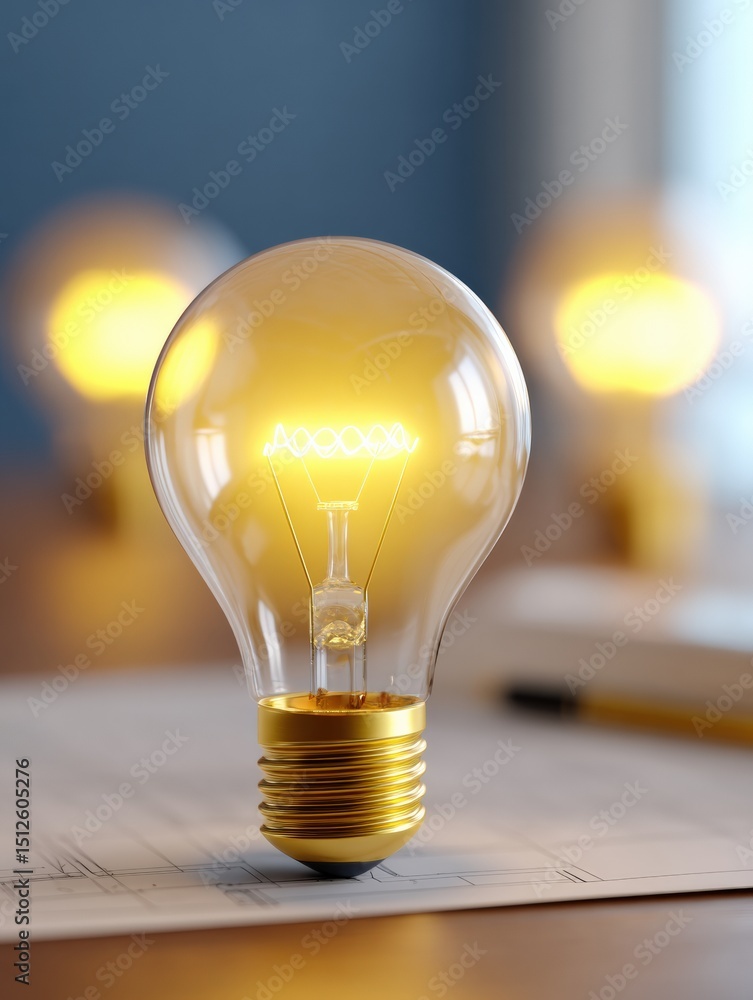 Poster light bulb idea on blueprint design