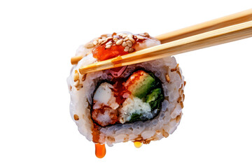 Delicious sushi roll with sesame seeds isolated on transparent background