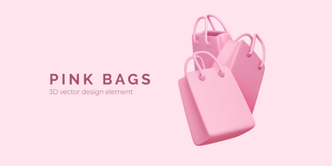 Shopping Bag in Minimal Pink Style with Soft Shadows and Clean Background. Perfect for Fashion, Sales, or E-Commerce Design Projects. 3D Vector