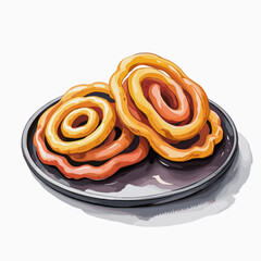 Fototapeta premium Juicy Golden Jalebi Spirals on Ceramic Plate