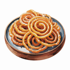 Fototapeta premium Juicy Golden Jalebi Spirals on Ceramic Plate