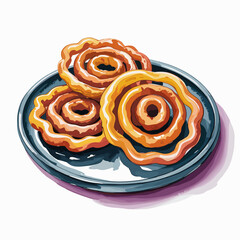Fototapeta premium Juicy Golden Jalebi Spirals on Ceramic Plate