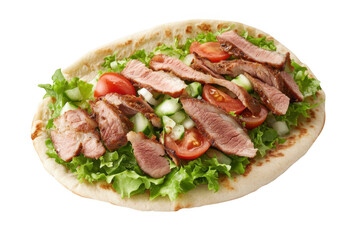 Grilled lamb and vegetable pita bread isolated on transparent background