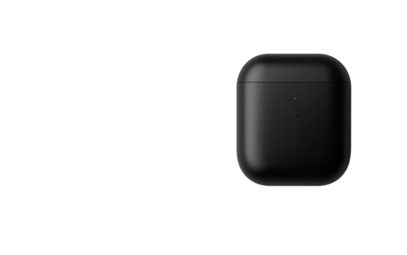 Elegant black wireless earbuds combined with a sleek charging case representing cutting edge wireless sound technology and convenience isolated on transparent background PNG