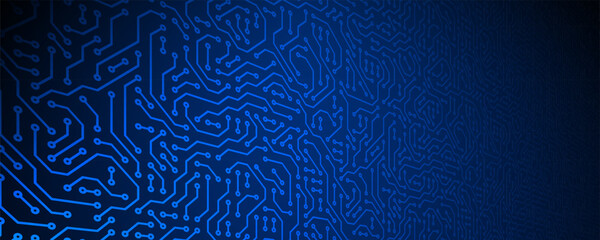 Computer circuit board texture. Technology pattern. Abstract illustration of silicon chip. Digital tech background in blue color.
