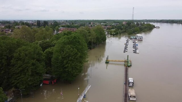 Po river flooding at Boretto, Italiy