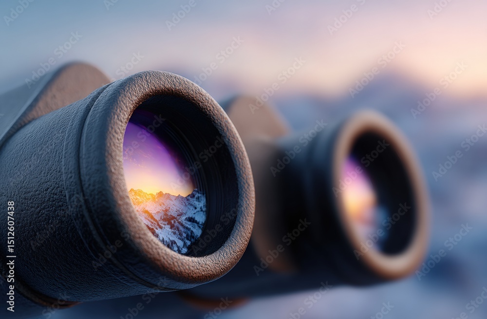 Wall mural binoculars reflecting mountain view
