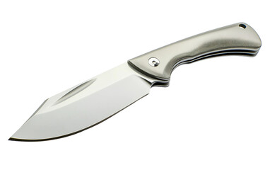 Obraz premium Sleek silver minimalist kitchen knife featuring sharp blade design for precise cutting and modern culinary use isolated on transparent background PNG