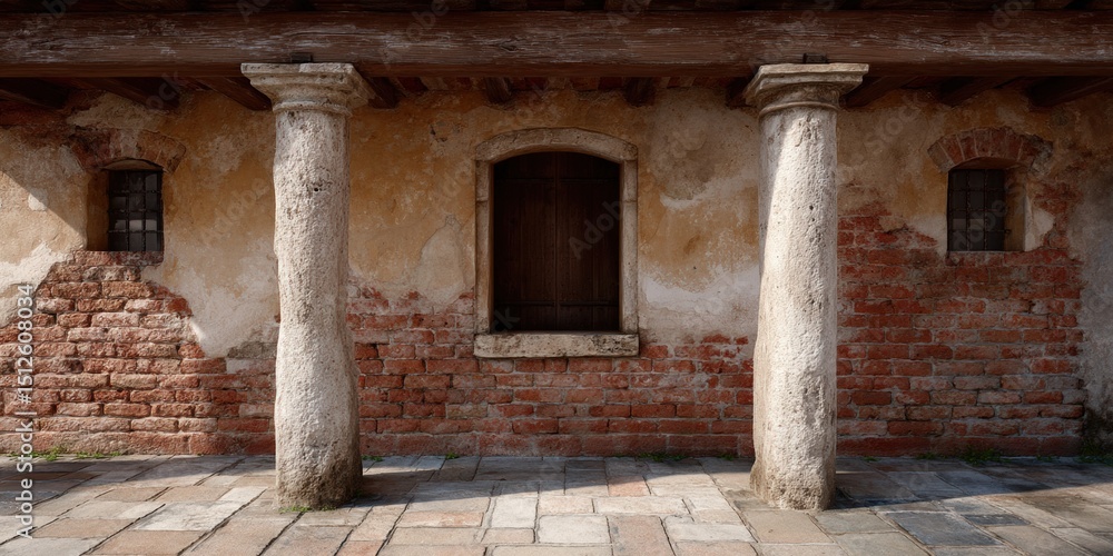 Poster old building with stone columns