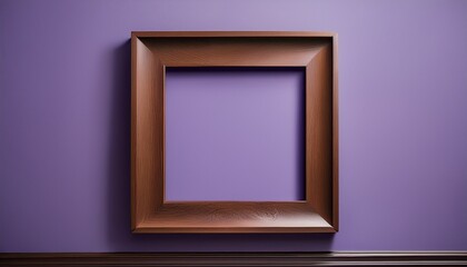 a thick solid wooden square frame in dark mahogany centered on a pale lavender wall offering a bold and refined look